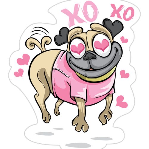 Pug design with the title 'Xo Xo Pugg Emoji'