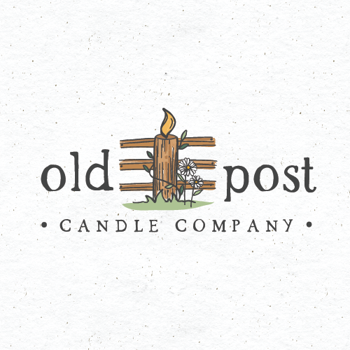 Line drawing logo with the title 'old post candle co.'