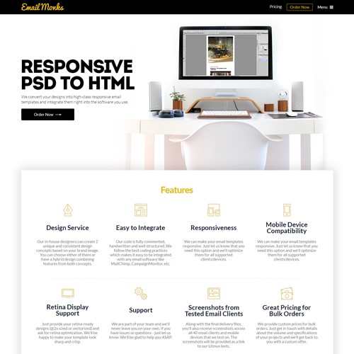 Sketch website with the title 'Redesign a PSD 2 Email Website'