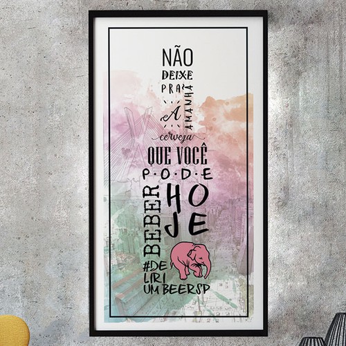 Pink and green design with the title 'Fun and creative poster - beer bar in São Paulo'