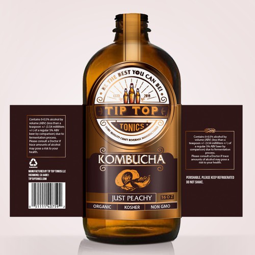 Metallic design with the title 'Label design for Kombucha drink'