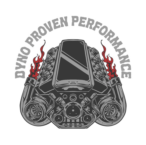 Engine design with the title 'Dyno Proven Performance T-shirt'