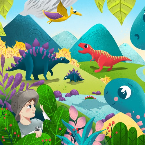 Dinosaur illustration with the title 'Rudy and the Dinosaursl'
