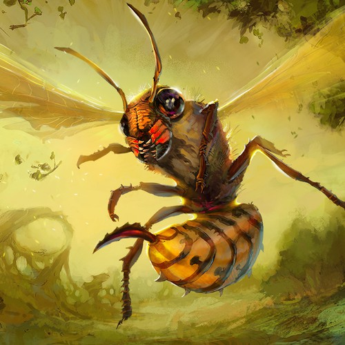 Landscape illustration with the title 'The Wasp'