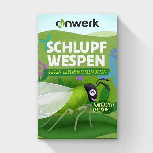 Insect design with the title 'Card Layout for a natural solution against moths'