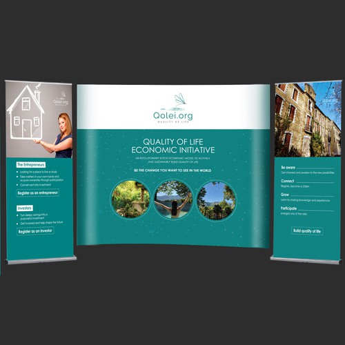 Exhibition design with the title 'Design an exhibition booth for the Quality of life economic initiative'