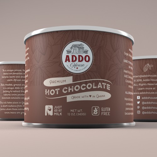 Chocolate label with the title 'Simply Natural Hot Chocolate Concept'