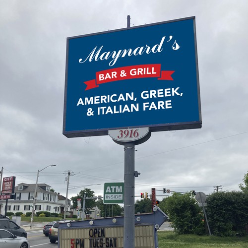 Grill design with the title 'Design a neighborhood bar and grill's illuminated street sign!'
