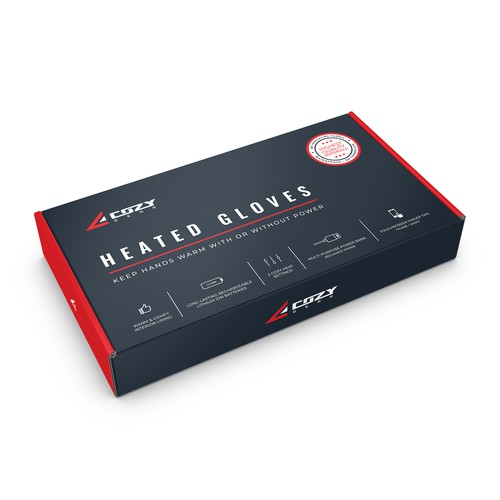 Fashion packaging with the title 'Heated Gloves Packaging'