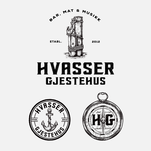 Nautical logo with the title 'Hvasser Gjestehus'