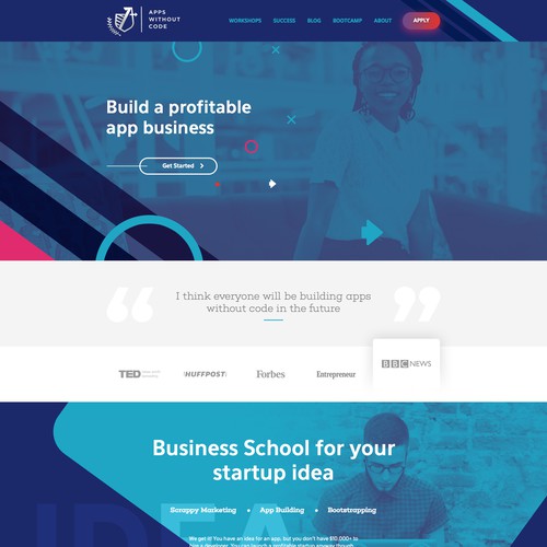 Class design with the title 'Apps Without Code landing page'