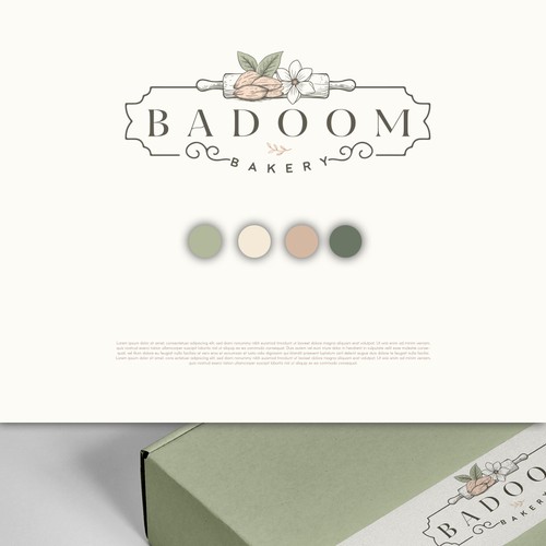 Almond design with the title 'BADOOM BAKERY'