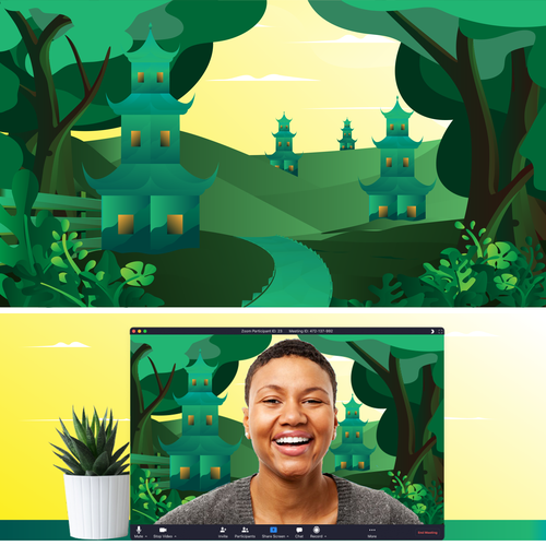 Background artwork with the title 'Illustrate your happy place as a virtual background'