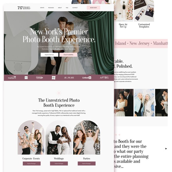 Clean design with the title 'Sophisticated and clean website for Photo Booth rental'