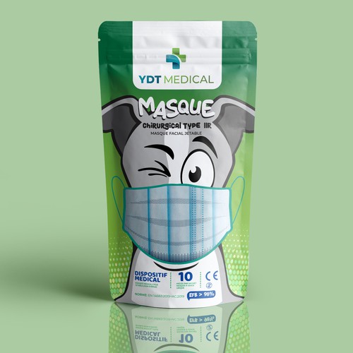 Colorful packaging with the title 'Medical face mask packaging'