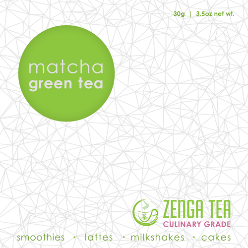 Green tea label with the title 'Create beautiful product labels for Zenga Tea'