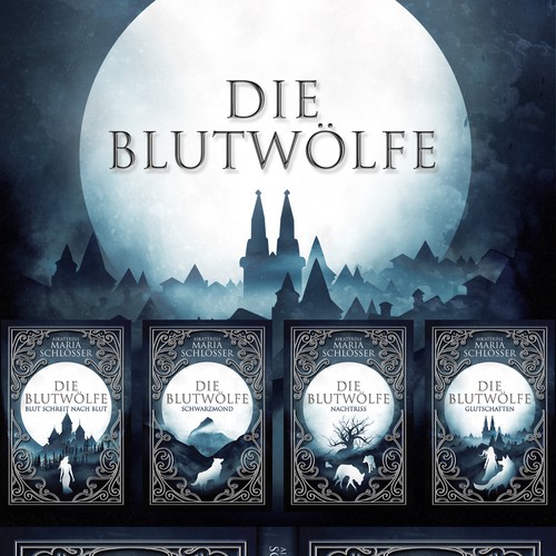 Dark fantasy book cover with the title 'DIE BLUTWOLFE BOOK 1-4'
