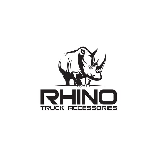 Rhino logo with the title 'Pick up truck accessories company represented by simple and strong rhino logo.'