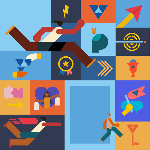 Geometric artwork with the title ' bold-geometric storytelling'