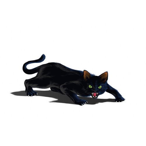 Black artwork with the title 'sleek and fiercce cat'
