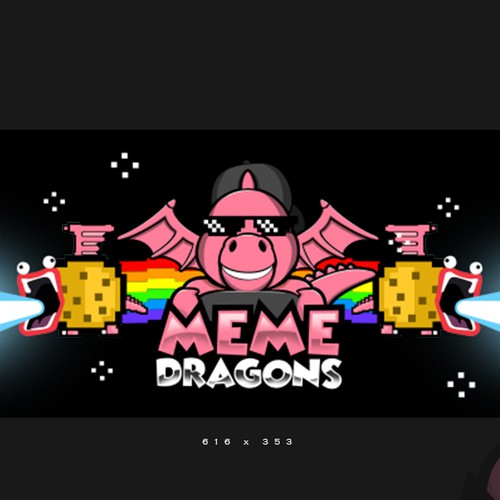 Pixel artwork with the title 'Graphic illustration design for MeMe Dragons VR game'