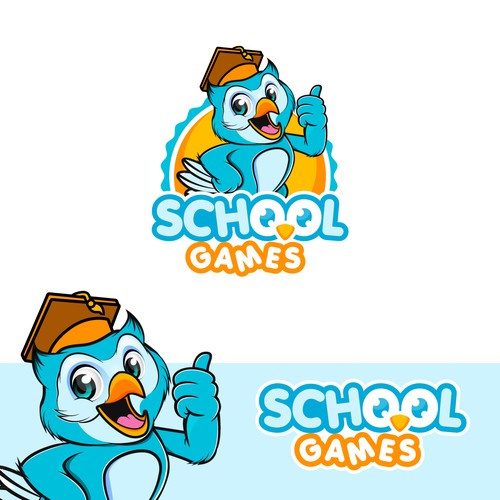 Owl logo with the title 'Friendly Mascot for School Games'