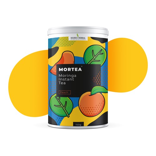 Tea label with the title 'Tea can with a touch of pop art vibe '