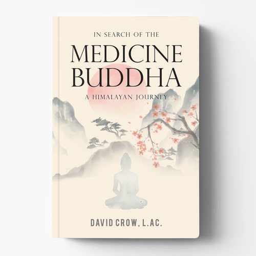 Buddha design with the title 'Book Cover Design Concept for "In Search of the Medicine Buddha: A Himalayan Journey"'