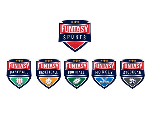 Race car logo with the title 'Awesome Logo for a Fantasy Sports League Company'