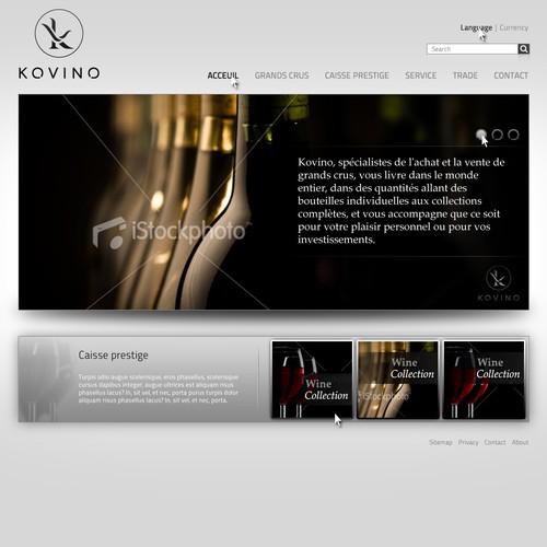 Wine website with the title 'KOVINO'