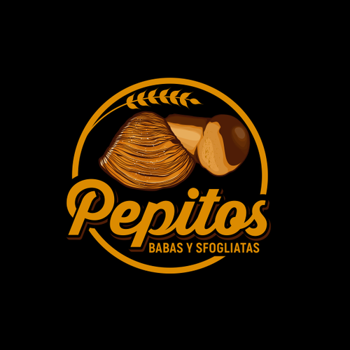 Bar brand with the title 'Pepitos want a first delicias logo with slogan babas y sfogliatas'