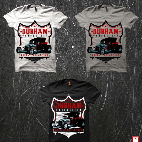 Hot rod design with the title 'T-shirt Concept for Car Upholstery Company'
