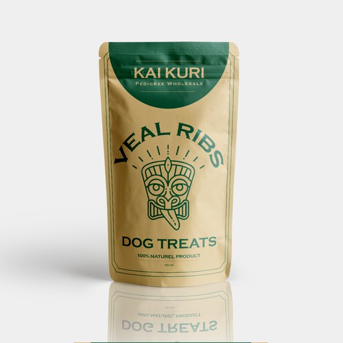 Dog food packaging with the title 'VEAL RIBS'