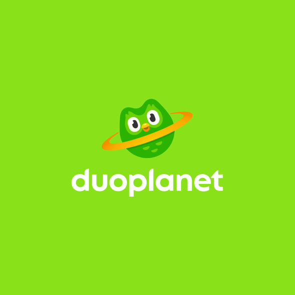 Saturn logo with the title 'Logo for a website about Duolingo and language learning'