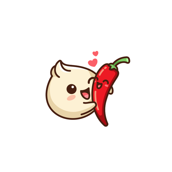 Adorable logo with the title 'Chinese Steamed Bun and Red Pepper'