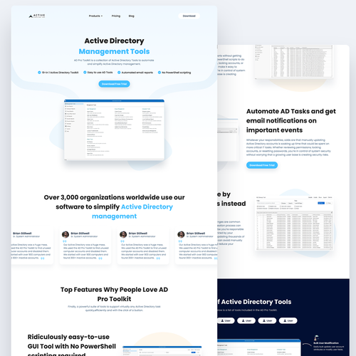 Page design with the title 'Landing page for desktop software'
