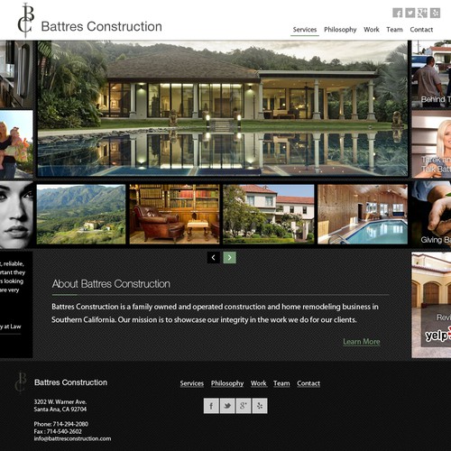 Site design with the title 'Construction Company Website HOME Page'