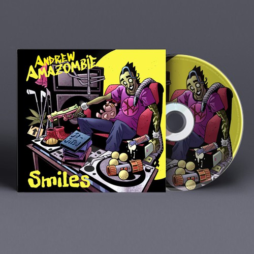Cartoon packaging with the title 'CD Mockup'