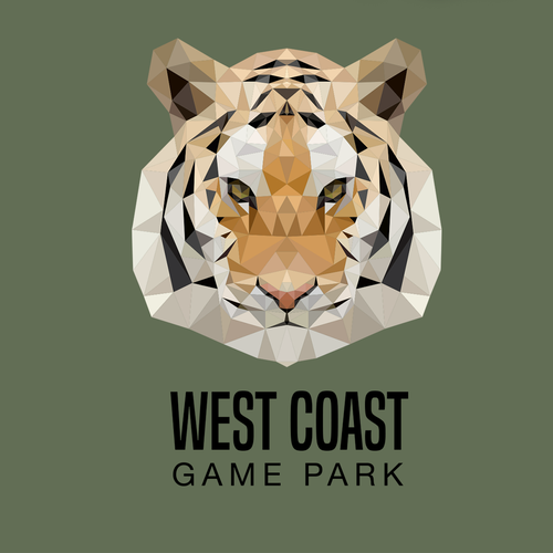 Low poly logo with the title 'Low Poly tiger logo for a zoo'