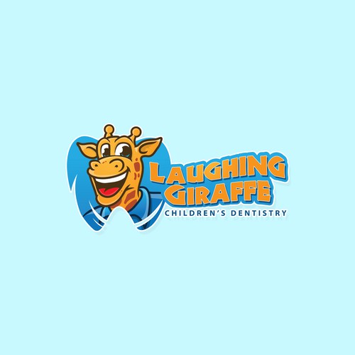 Giraffe logo with the title 'logo and character design for Laughing Giraffe children's dentistry'