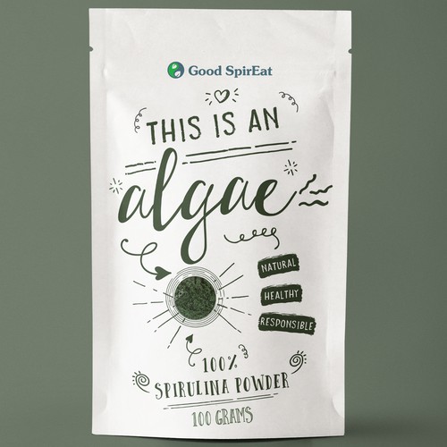 Fun packaging with the title 'spirulina (superfood) '