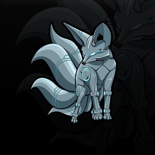 Fox illustration with the title 'Create Illustration of a Cyberpunk Nine-tailed Fox'