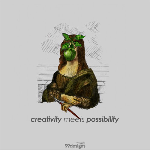 Ink artwork with the title 'Mona Lisa x The Son of Man'