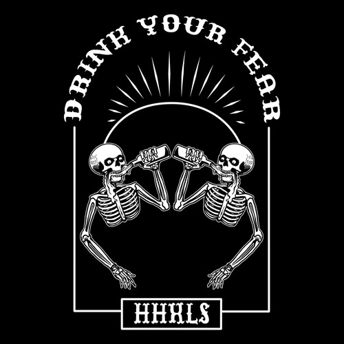 Skeleton t-shirt with the title 'Drink Your Fear'