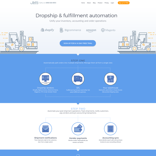 Homepage design with the title 'Dropship and fulfillment automation'