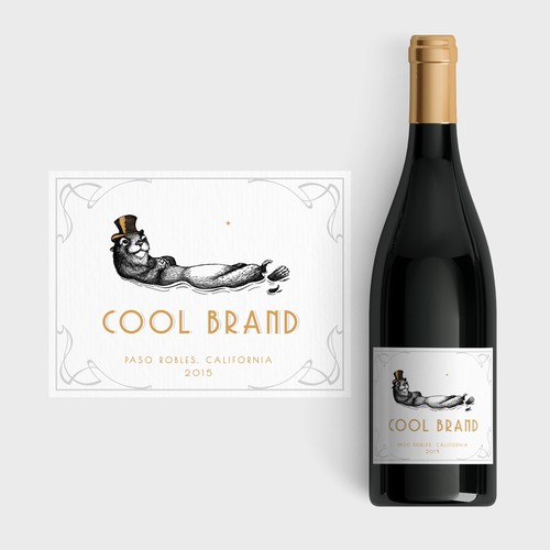 Wine label with the title 'Otter with a top hat Label design for Cool Brand Wine'