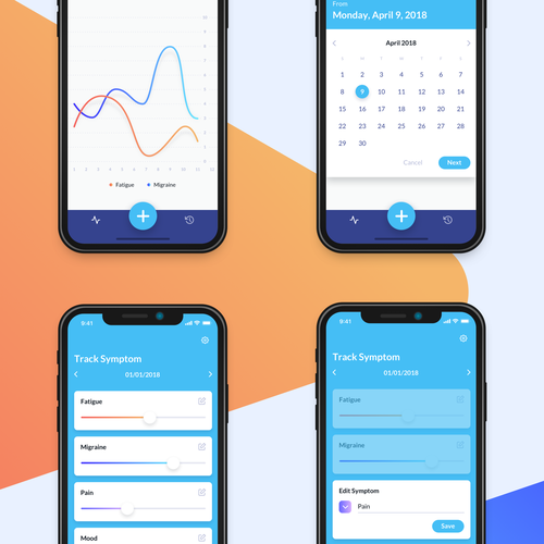 Android design with the title 'Symptom Tracker Application'