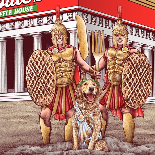 Adobe Photoshop artwork with the title 'LOUIE'S WAFFLE HOUSE'