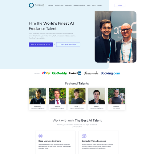 UX design with the title 'Website design for JARVIS'