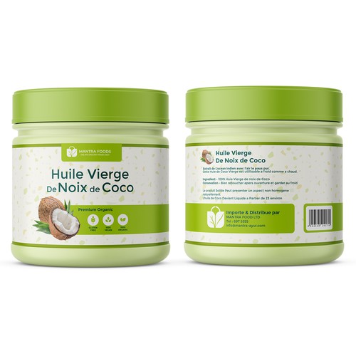Coconut oil label with the title 'MANTRA FOOD natural label design '